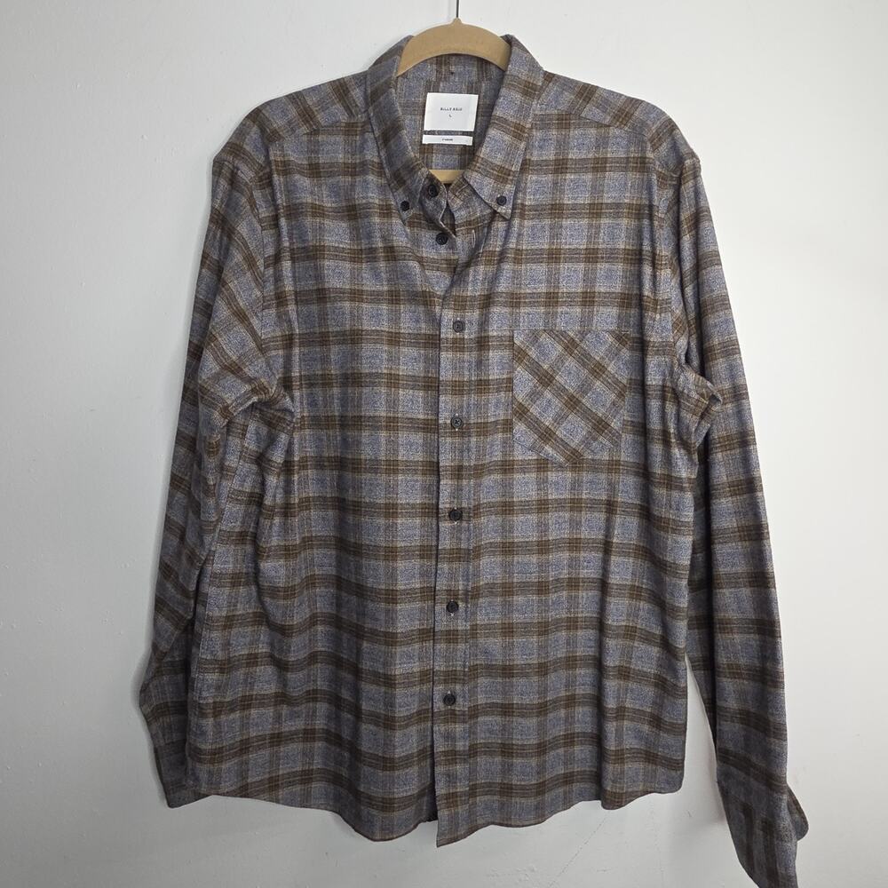 Billy Reid Flannel Shirt Mens L Blue Grey Plaid Standard Fit Cotton - Excel